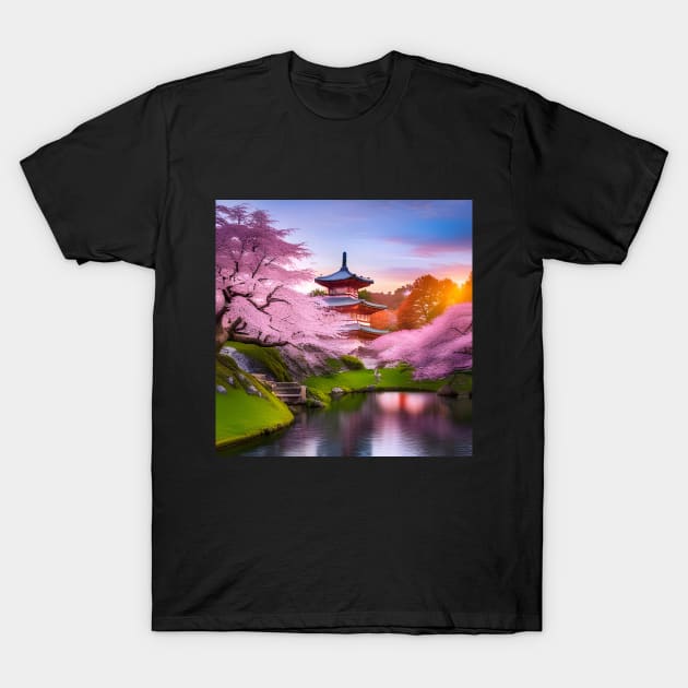 Cherry Blossoms Japanese Garden T-Shirt by SmartPufferFish